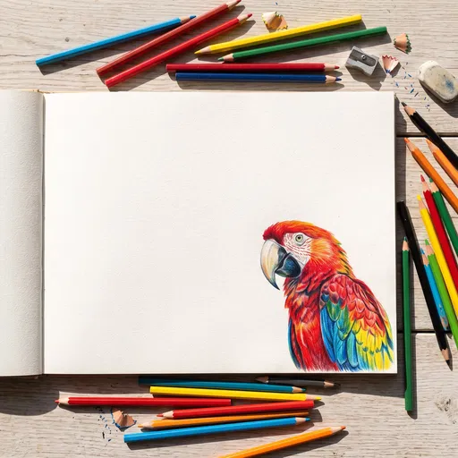 Colored Pencil Macaw Drawing in Sketchbook
