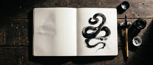 Ink Brush Serpent in Open Sketchbook