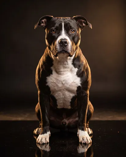 Studio Portrait of Tuxedo Pit Bull