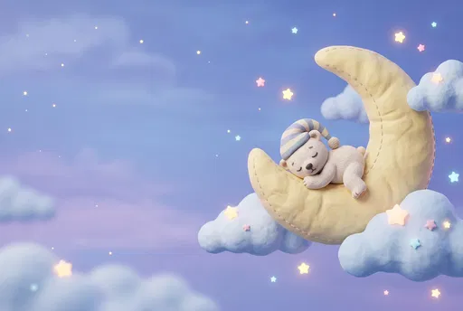 Sleeping Polar Bear on Crescent Moon