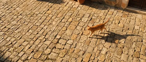 Orange Tabby Cat Walking on Cobblestones