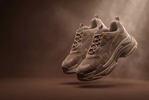 Floating Chunky Brown Sneakers Studio Render