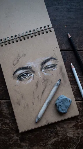 Charcoal Eye Sketch on Kraft Notebook