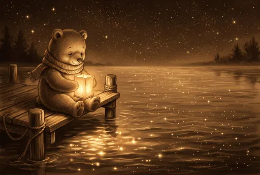 Bear With Lantern on Starry Dock