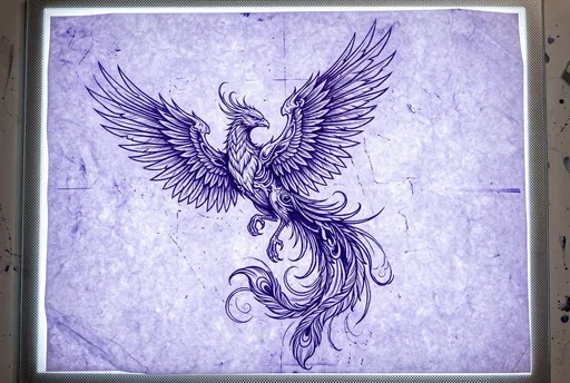 Phoenix Tattoo Stencil on Light Table