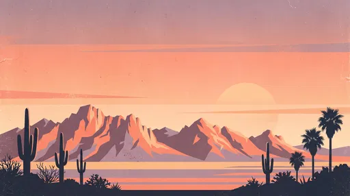 Retro Desert Mountain Sunset Illustration
