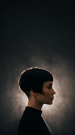 Backlit Profile Portrait with Black Pixie Cut