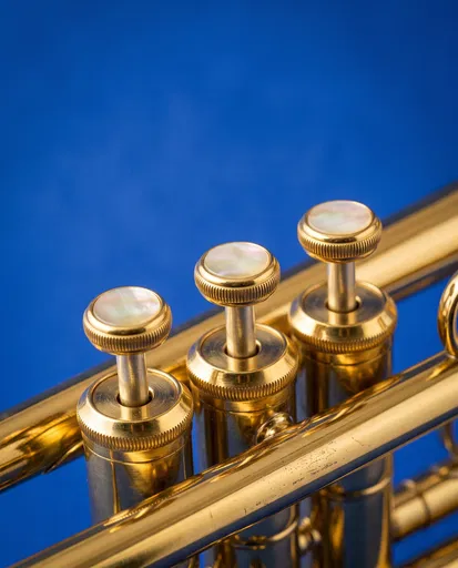 Golden Brass Trumpet Piston Valves Close-Up