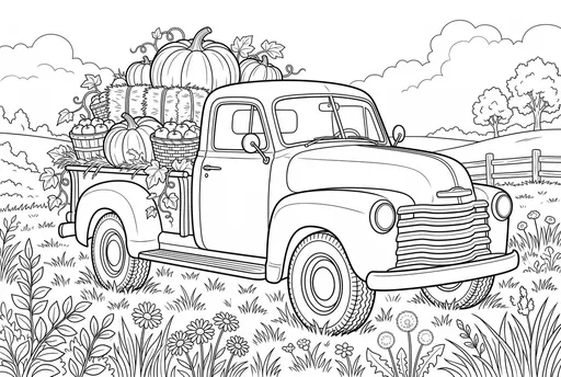 Vintage Harvest Pickup Truck Coloring Page