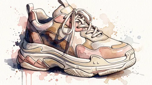 Watercolor Illustration of Chunky Platform Sneaker