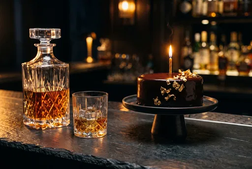 Whiskey Decanter and Chocolate Birthday Cake