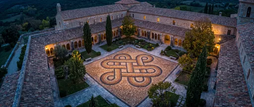 Aerial View of Monastery Courtyard Mosaic