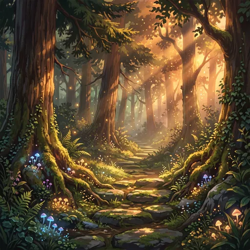 Enchanted Forest Path in Golden Sunset