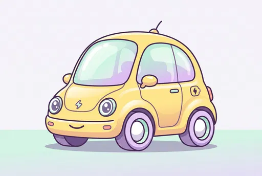 Cute Yellow Cartoon Electric Microcar Illustration
