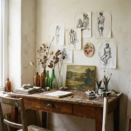 Artist Studio Desk With Sketches