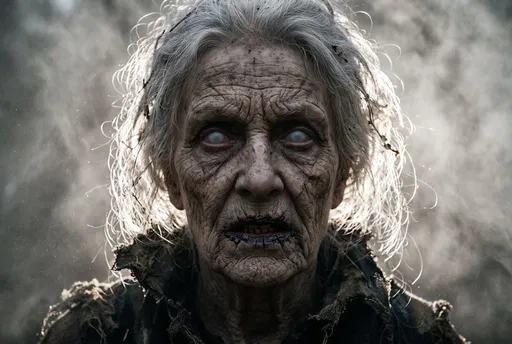 Scary Ancient Witch Portrait in Fog