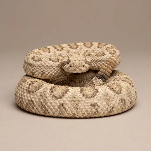 Coiled Sidewinder Rattlesnake on Beige Studio Background