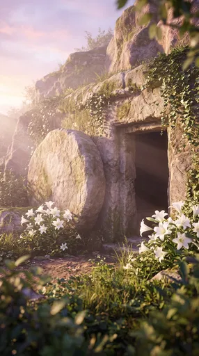Empty Stone Tomb at Sunrise