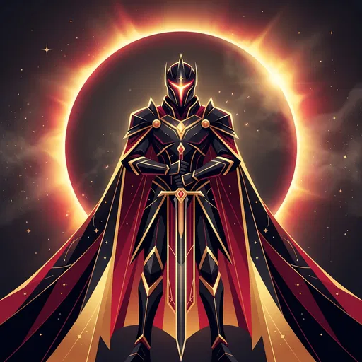 Celestial Knight Before Glowing Solar Eclipse