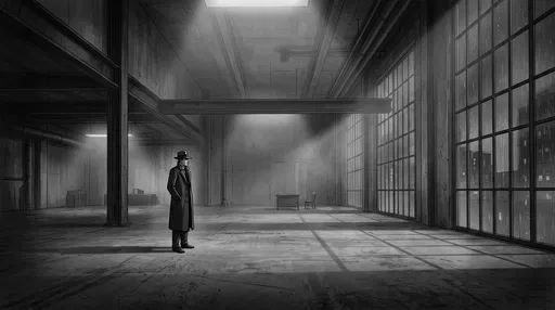 Noir Detective in Vast Industrial Loft