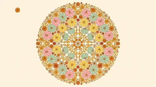 Pastel Pumpkin and Floral Autumn Mandala