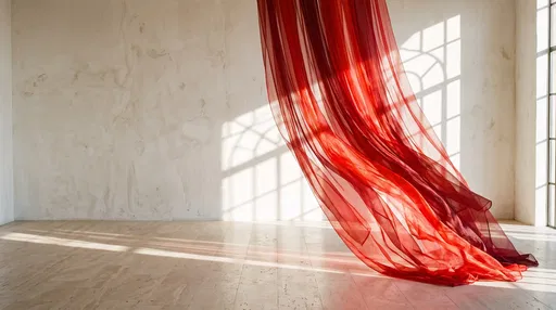 Red Sheer Curtain in Sunlit Minimalist Room
