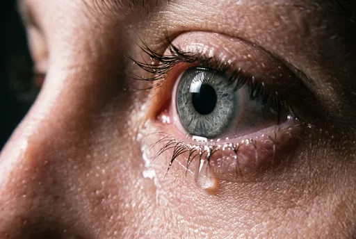 Macro Close-Up of Tearful Grey Eye