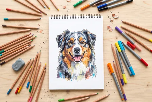 Australian Shepherd Drawing Flat Lay