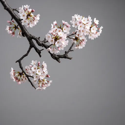 Cherry Blossom Branch on Grey Background