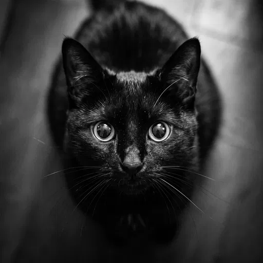 Black Cat Looking Up Monochrome Portrait