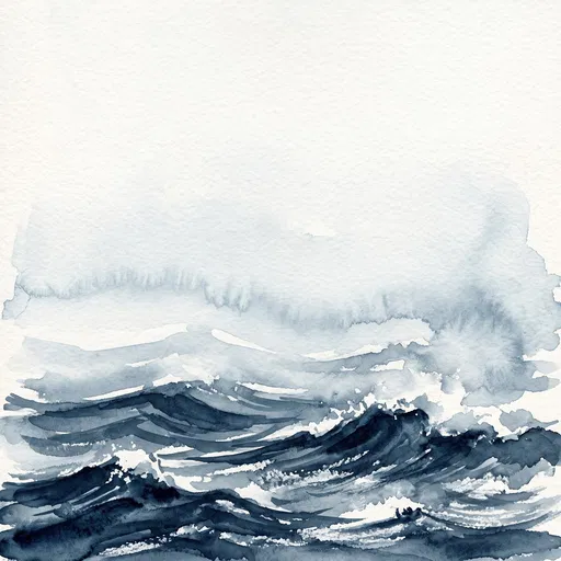 Monochrome Blue Watercolor Ocean Waves