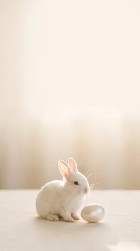 White Bunny Beside Pearl Easter Egg