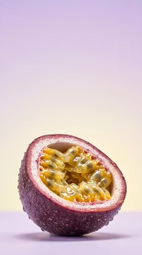 Halved Purple Passion Fruit on Pastel Background
