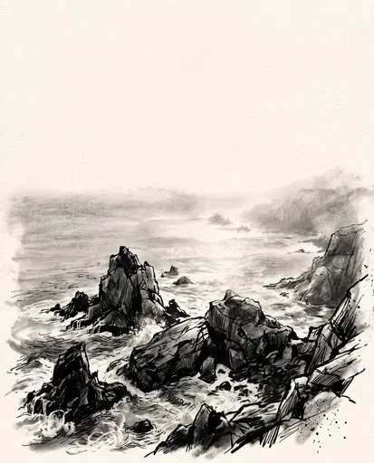 Ink and Charcoal Coastal Rocks Illustration