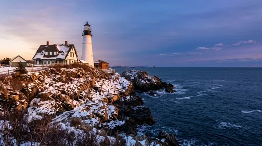 Winter Lighthouse on Snowy Coastal Cliffs