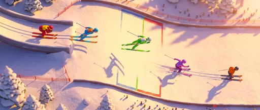 Stylized 3D Sequence of Ski Jumpers