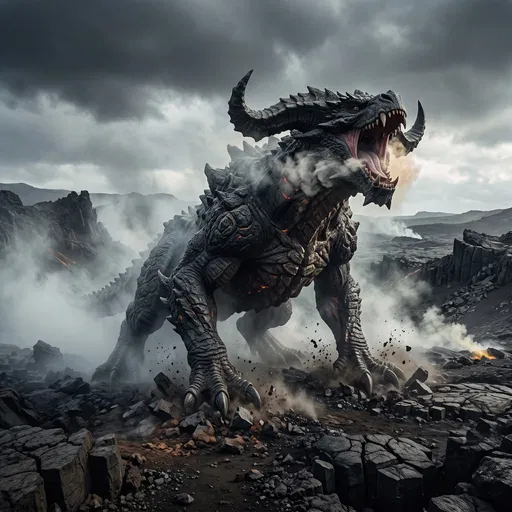 Roaring Horned Behemoth on Volcanic Plain