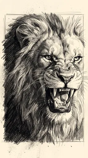 Graphite Pencil Sketch of Roaring Lion