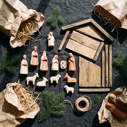Minimalist Ceramic Nativity Set Flat Lay