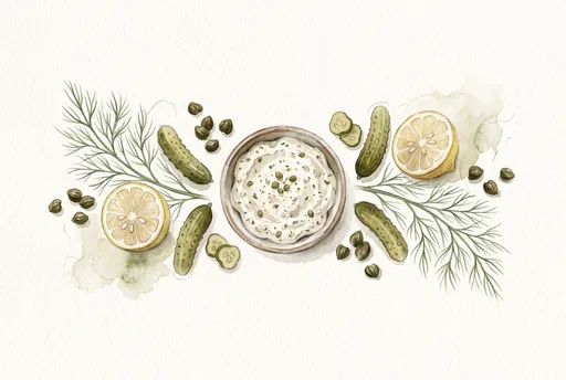 Watercolor Tartar Sauce and Ingredients Illustration
