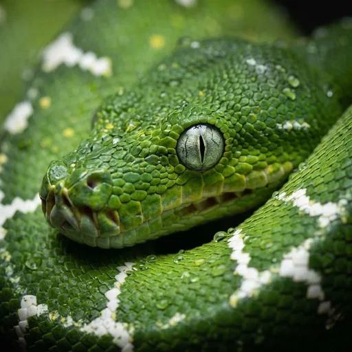 Macro Close-Up of Emerald Tree Boa