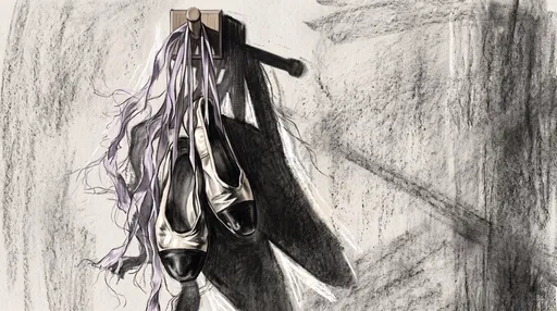 Charcoal Drawing of Hanging Ballet Flats
