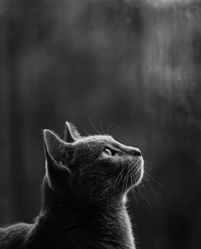 Monochrome Cat Gazing Upward