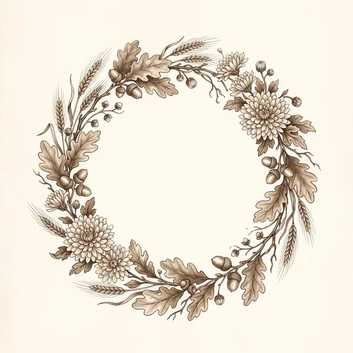 Sepia Autumn Botanical Wreath Illustration