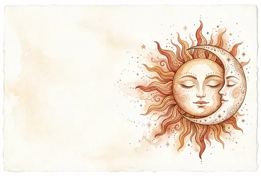 Watercolor Sun and Crescent Moon Illustration
