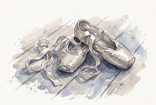 Watercolor Sketch of Worn Ballet Pointe Shoes