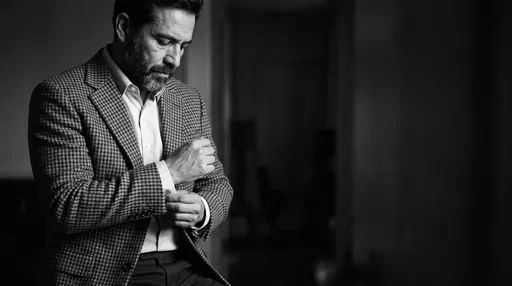 Man Adjusting Cuff in Monochrome