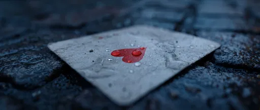 Wet Heart Playing Card on Cobblestones