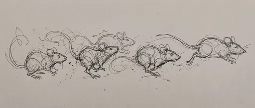 Gesture Sketch of Five Running Mice