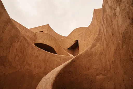 Curved Adobe Courtyard Walls Low Angle